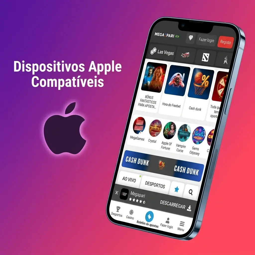 Dispositivos Apple compatíveis com o app MegaPari: iPhones e iPads com iOS 12 ou superior