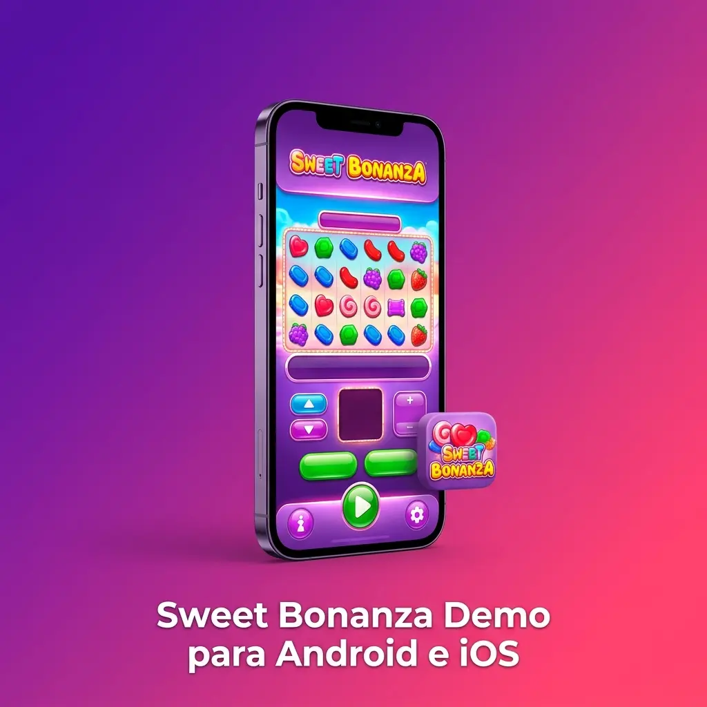 Tela de Sweet Bonanza demo em dispositivo móvel Android e iOS com slots e multiplicadores visíveis